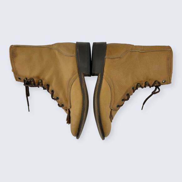 Laredo Tan Leather Kiltie Lace Up 1.5" Heel Western Roper Boot 118 56156 6 - Picture 5 of 9